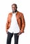 Handsome black man with leather jacket isolated