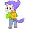 Handsome boy carrying a bag to school, doodle icon image kawaii