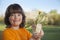 Handsome boy with dandelion flower summer outdoors