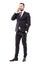 Handsome business man talking on the mobile phone on white background