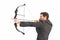 Handsome businessman shooting a bow and arrow