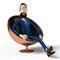 Handsome cartoon businessman sitting in shiny egg/ ball chair - 3D illustration