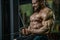 Handsome caucasian athlete muscular fitness male model execute e