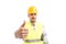 Handsome and confindent professional worker showing thumb-up gesture.