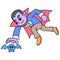 Handsome dracula halloween party flying catch the bat, doodle icon image kawaii
