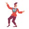 Handsome guy in red blazer with hand up flat color vector faceless character