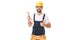 handsome happy workman holding wrench and showing thumb up