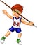 Handsome javelin player cartoon standing with action and smile