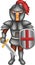 Handsome knight cartoon standing bring sword with laughing