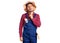 Handsome latin american young man weaing handyman uniform thinking concentrated about doubt with finger on chin and looking up