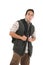 Handsome latin man wearing backpack and vest