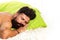 Handsome man in bed. Bearded man sleeping on bed in bedroom. Good morning. Young man sleeping in bed with pillows at