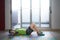 Handsome Man Doing Sit-ups On A multicolored Exercise Mat