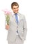 Handsome man with flowers in hand