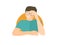 Handsome man in glasses depressed, sad, weak. Flat design icon. Boy with feeble depression emotion. Simply editable isolated on wh