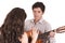 Handsome man with guitar serenading young girl
