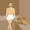 Handsome man having sauna bath in steam room