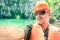 Handsome man taking selfie at Underground River in Palawan Phlippines