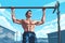 Handsome man training on parallel bars. Generate AI