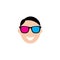 Handsome man using 3d sunglasses in flat icon