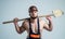 handsome man wear work clothes and helmet while working with shovel, laborer