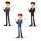 Handsome manager in formal suit holding a blank sheet and ok finger. Cartoon character set - cute businessman office