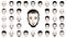 Handsome men faces and hairstyles heads vector illustrations set isolated on white background, guy happy attractive beautiful