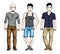 Handsome men posing in stylish casual clothes. Vector diverse pe