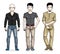 Handsome men posing in stylish casual clothes. Vector diverse pe