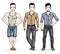 Handsome men posing in stylish casual clothes. Vector diverse pe