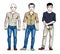 Handsome men posing in stylish casual clothes. Vector diverse pe