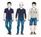 Handsome men posing wearing casual clothes. Vector diverse people illustrations set.