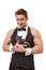 Handsome muscular male dancer posing with kitten