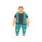 Handsome overweight man dressed jeans and denim vest, fat guy in fashionable clothes, body positive vector Illustration