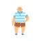 Handsome overweight man wearing shorts and striped shirt, fat guy in fashionable clothes, body positive vector