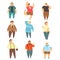 Handsome overweight men set, fat guys in fashionable clothes, body positive vector Illustrations on a white background