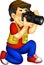 Handsome photographer cartoon in action with laughing