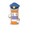 A handsome Police officer cartoon picture of pills drug bottle with a blue hat