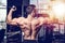 Handsome power athletic man diet training pumping up back muscle