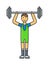 Handsome power athletic man in training pumping up muscles with dumbbell vector.