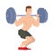 Handsome power athletic man in training pumping up muscles with dumbbell vector.