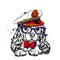 A handsome puppy in a cap, glasses and a tie. A pedigree dog in the captain`s costume of a ship. Vector illustration.