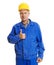 Handsome senior worker showing thumbs up