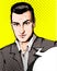 Handsome serious man portrait. Businessman in jacket pop art retro comic style illustration with halftone backgrounds