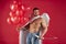 Handsome sexy angels. Valentines day. Muscular guy posing as angel. Cupid in love holding colorful balloons and bow and