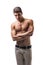 Handsome shirtless athletic young man on white