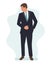 Handsome standing man in formal suit and tie. Vector isolated cartoon illustration of Groom in full growth