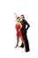 Handsome, stylish dancer looking at camera while performing tango with attractive partner