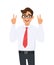 Handsome young businessman showing/gesturing two, victory or v sign with hand fingers. Smiling man making peace sign. Positive.