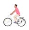 Handsome young hipster man riding bicycle